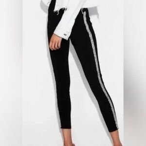 Black Leggings with silver beaded stripes